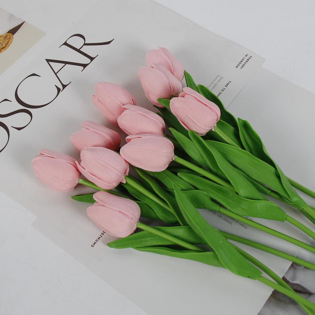 Mini High-Grade Artificial Tulip Flowers for Photography & Home Decor – Realistic Wet Feel Bouquets.