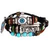Bohemian Multi-Layer Bracelet, Turquoise Eye Bracelet, Retro Metal Feather Pendant, Men'S Handmade Jewelry Generation