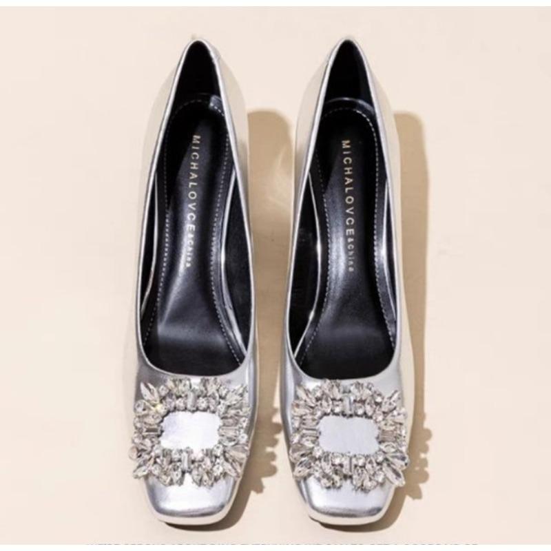 Fashion New Style Women's Summer Heels Women Sandals Luxury Crystal Mid Party Shoes Chunky Slingback Slippers Designer Sexy Pumps Fad