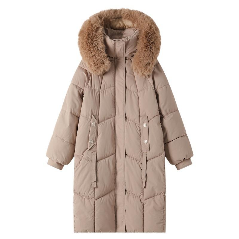 YJKDYK 2024 Winter Damenjacke Weiblicher Pelzkragen Warme Lange Parkas Mäntel Damen Hoher Kragen Verdicken Warme Baumwolljacke