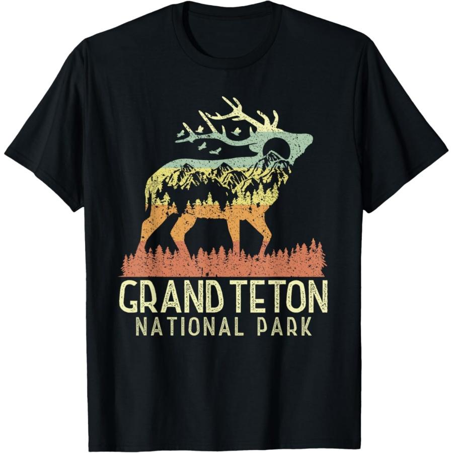 Grand Teton National Park Retro Mountain Vintage Elk Gift T-Shirt XXXXXL чёрный