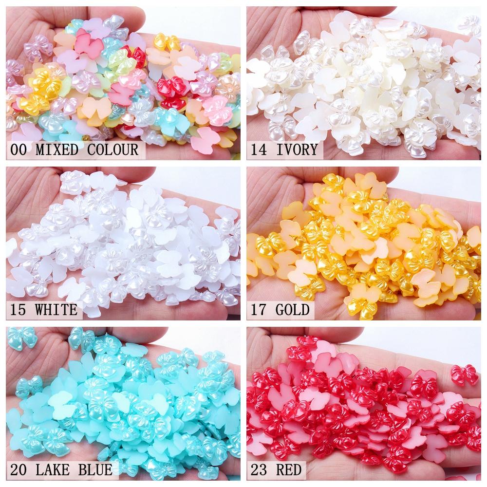 Resin Bow Tie Beads 13mm Flatback Rhinestones Colorful Loose Beads for DIY Hair Rope Scrunchie Jewelry Making 10g