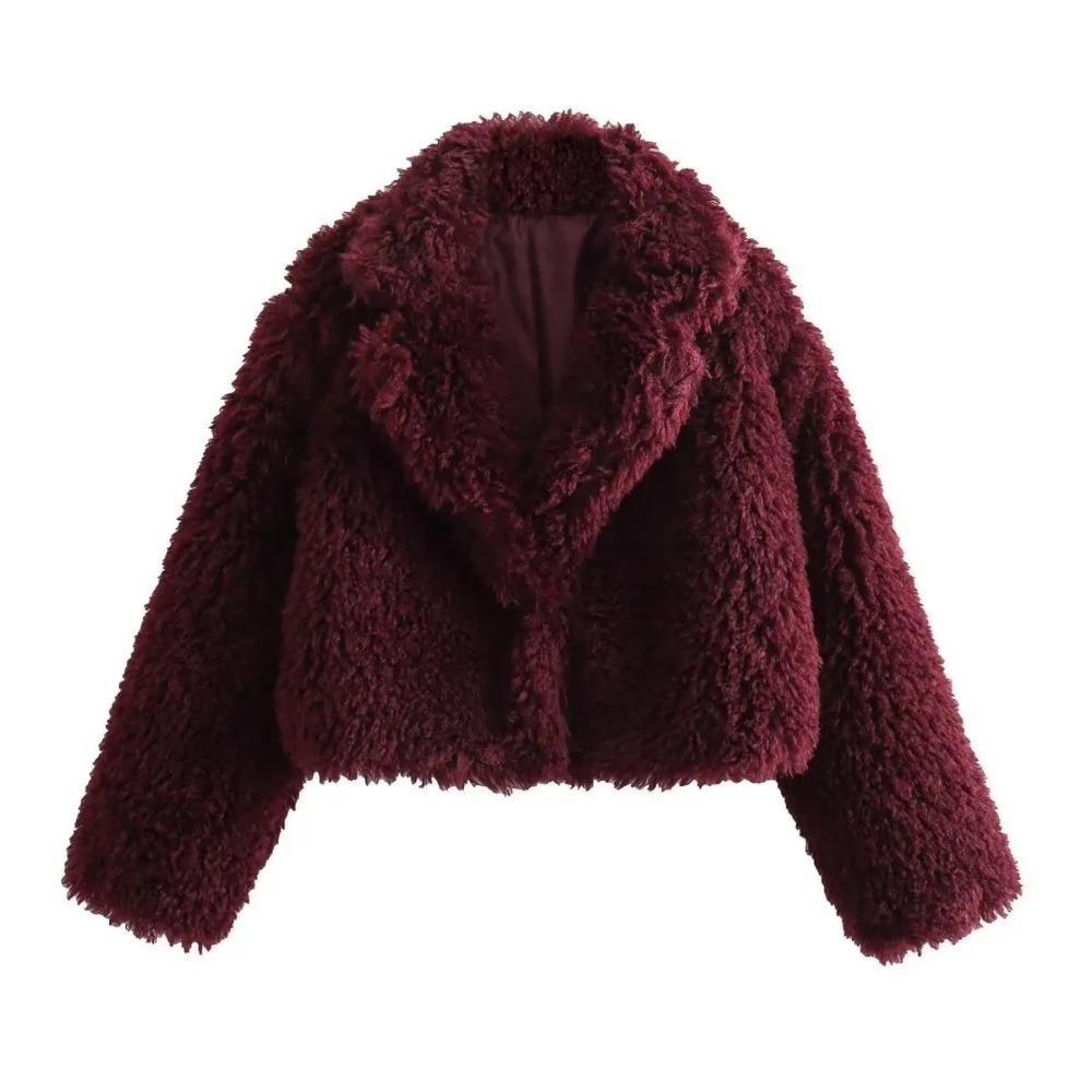 2024 Autumn Winter Women Casual Artificial Wool Jackets Fashion Streetwear Solid Turn Down Collar Warm Oversized Thick Coats
