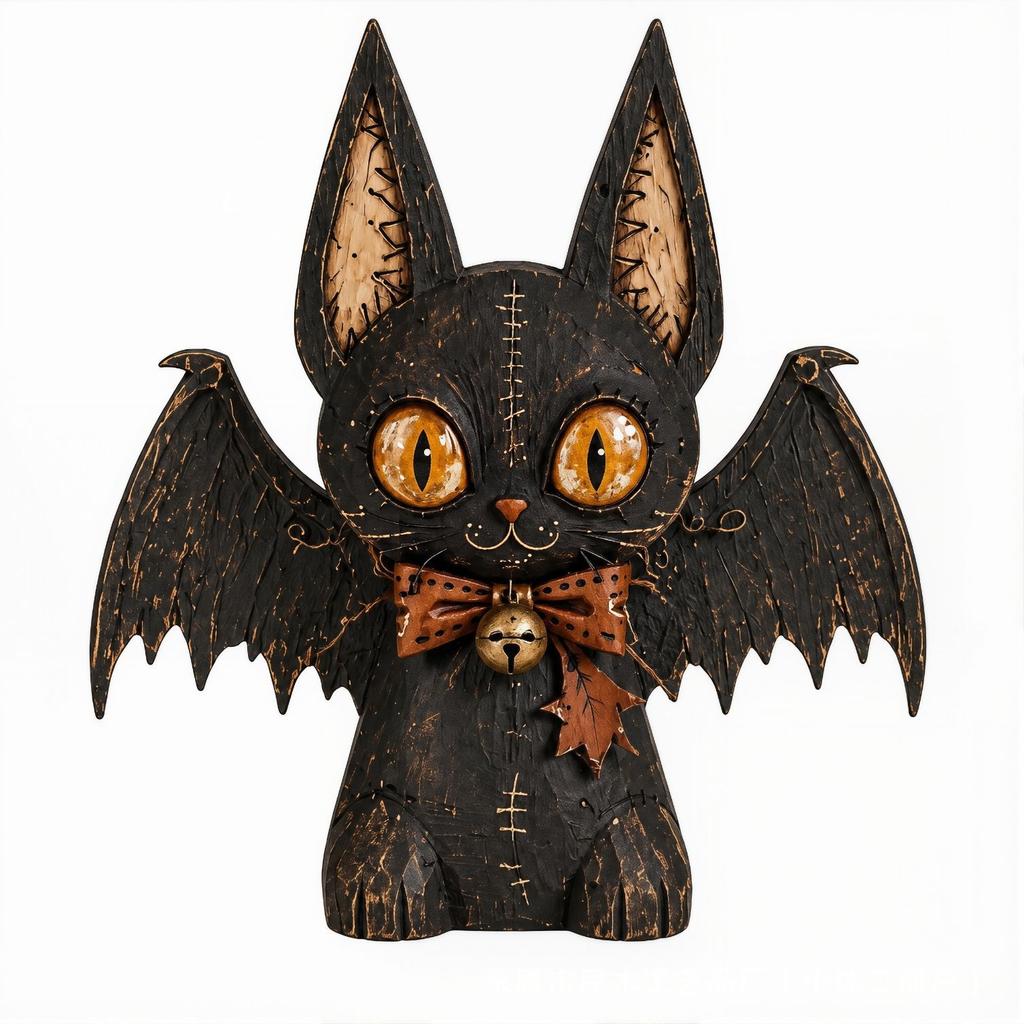 Halloween Pumpkin Ghost Pendant Distressed Painted Cartoon Wooden Black Cat Ornament