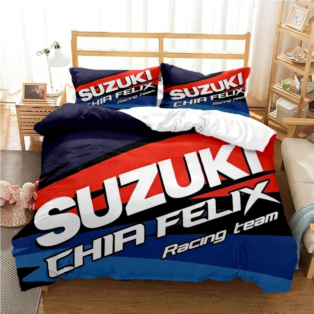 Teenagers SUZU motorcycle Casal Duvet Cover Comforter All Season Bedding Sets Soft Quilt Cover and Pillowcases Single/Double