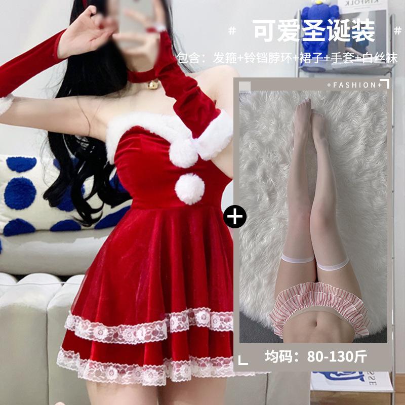 Domila Sexy Christmas Dress Red Pure Lace Dress Set New Year's Robe Cosplay, Uniform