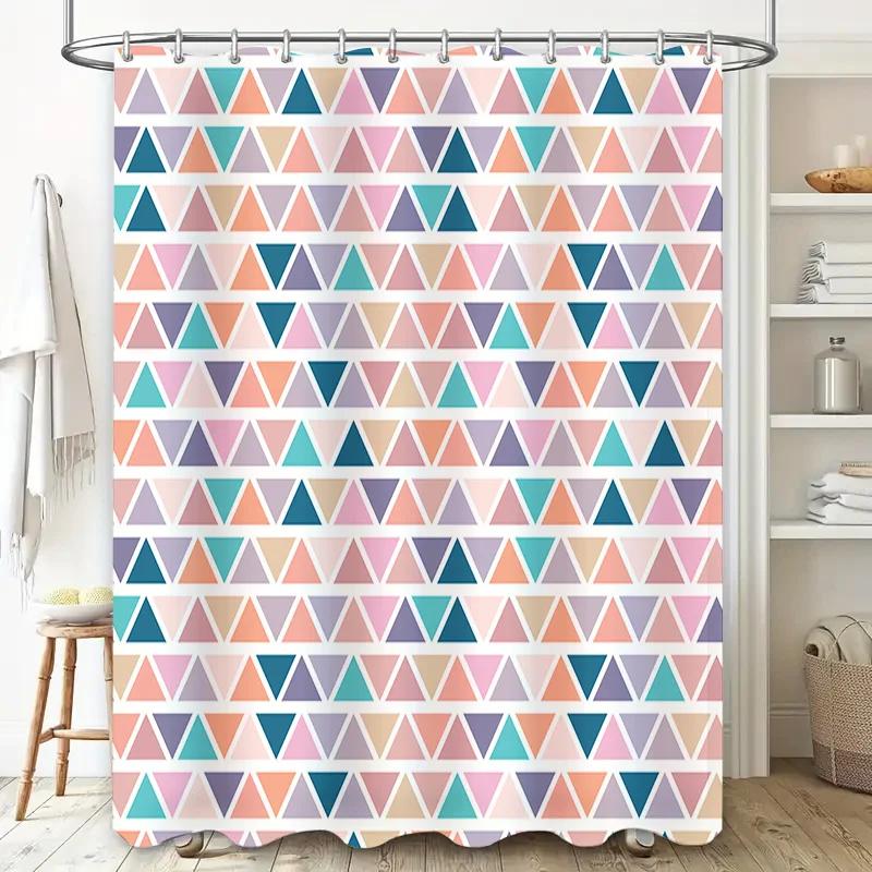 Colorful Triangle Shower Curtain, Bath Decor, Polyester Fabric Perfect for Bathroom Accessories (Model: Q105)