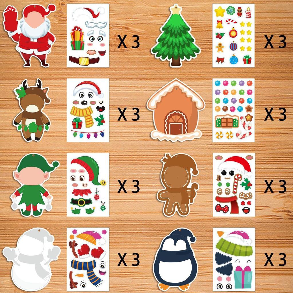 72pcs DIY Christmas Tree Decoration Set Homemade 2D Christmas-theme Ornament Craft With Stickers For Kids Adults Tree Holiday