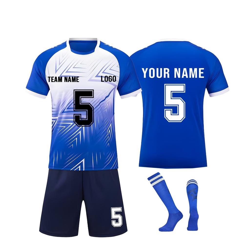 Men Soccer Jersey Set Short Sleeve Shirt and Shorts with Socks Breathable Quick Dry Lightweight Athletic Uniform Kit for Training Match Sportswear