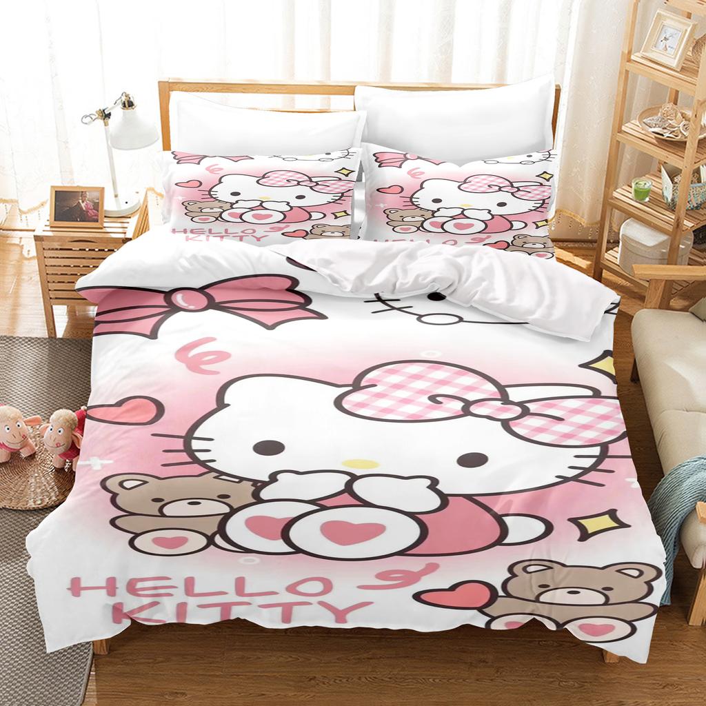 Juego de Funda Nórdica Hello Kitty Fundas de Cama Juego de 3 Piezas 1 Funda de Edredón Lujo Infantil Doble