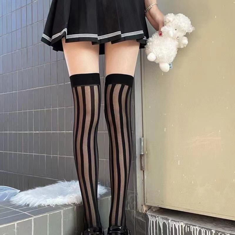 Women's Vintage Sexy Black Vertical Stripes Pattern Stretchy Tights Pantyhose Women's Stockings Gothic Clothes Sexy Underwear
