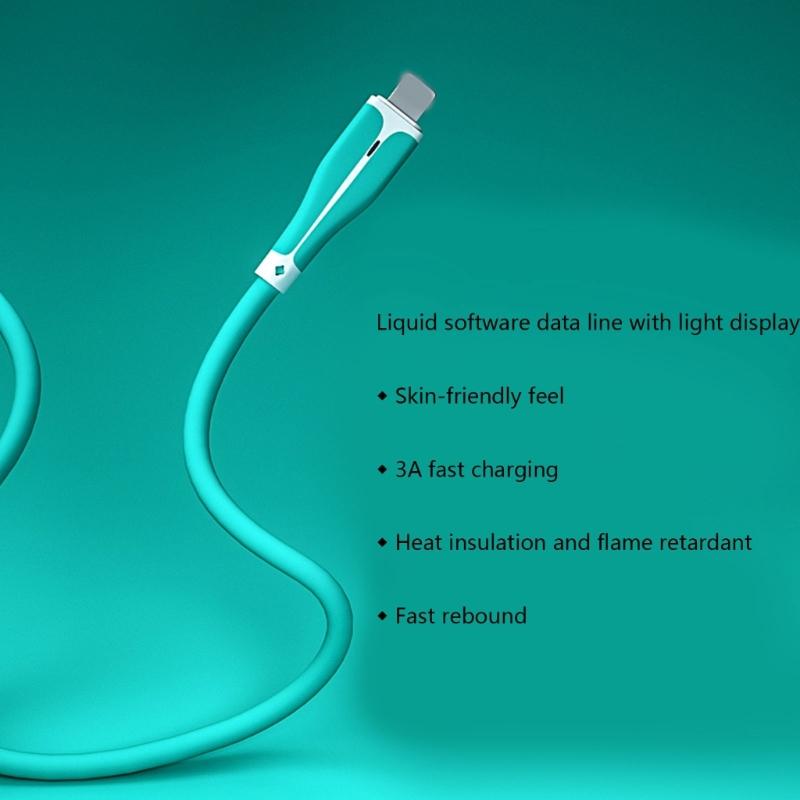 Liquid Silicone Data Cable with Lamps 3A Super Fast Charging Cable Cord Support Data Transmission for Tablets PC