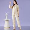 High-End Ice Silk Pajamas Women'S Autumn Short-Sleeved Trousers Fashion High-End Loungewear Suit Can Be Worn Outside
