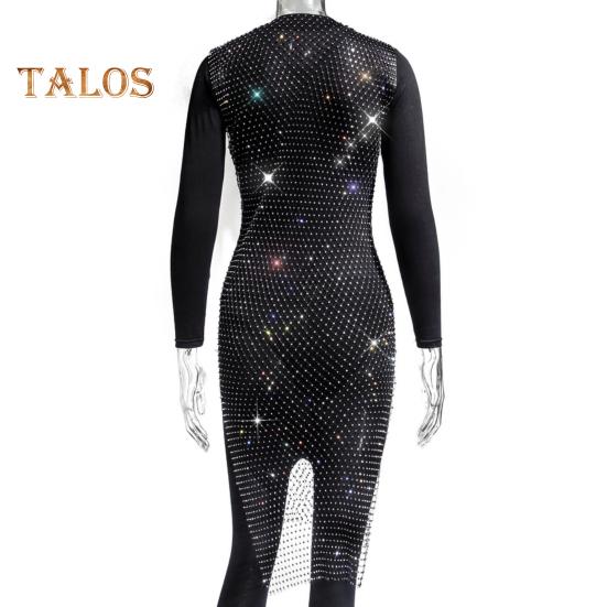 Vestido de rede de pesca com strass brilhante feminino sexy com fenda lateral vazada vestido de praia sem mangas lantejoulas festa biquíni saia