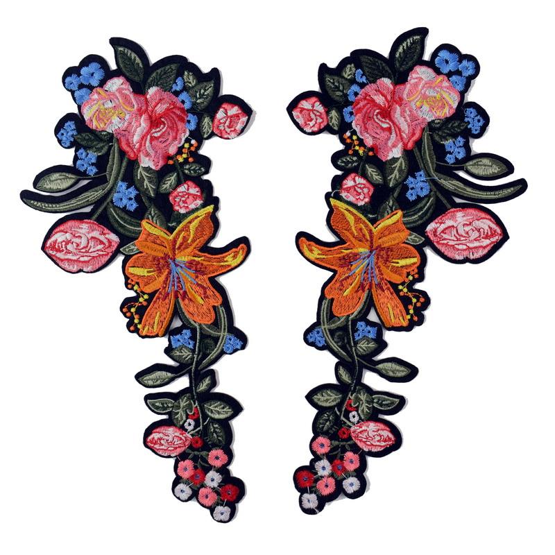 1 Pair Rose Flower Applique Embroidery Patch For Clothing Evening Party Dress Appliques Sewing Patches
