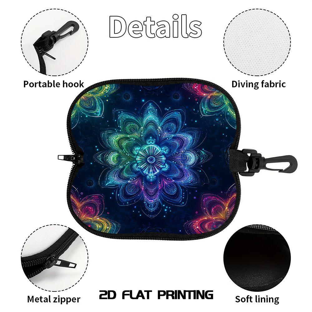 2D-Neon Mandala Flower Print Protective Sunglasses Case, Portable Zipper Eyewear Pouch, Lightweight Zipper Eyeglasses Holder for Travel Gift