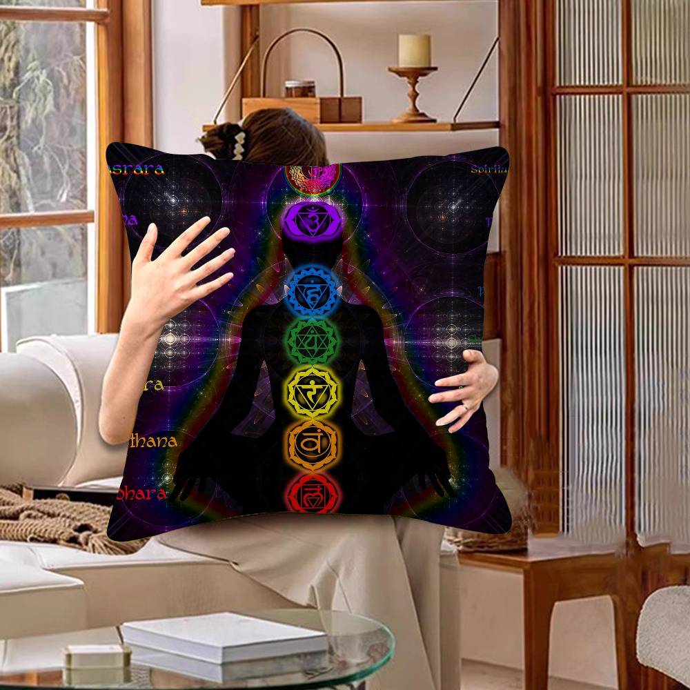 Meditation Seven Chakra Pillow Gift Home Office Decoration Bedroom Sofa Car Cushion Cover Case 45X45