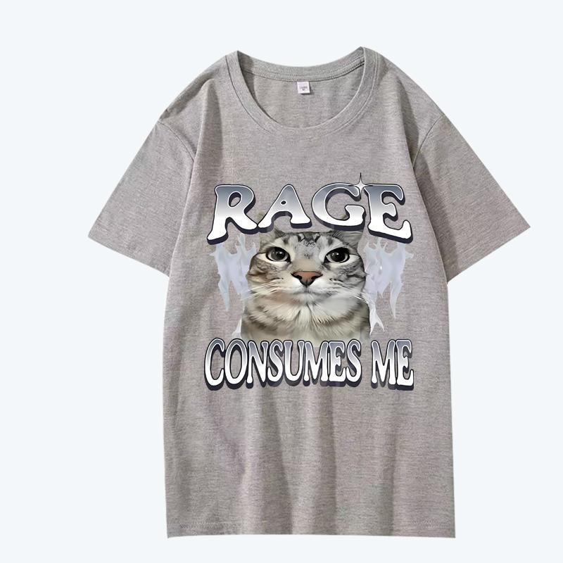 Rage Consumes Me Cat T Shirt men women Oversized 100% Cotton Hot sale short sleeve Summer streetwear print Unisex plus size tops