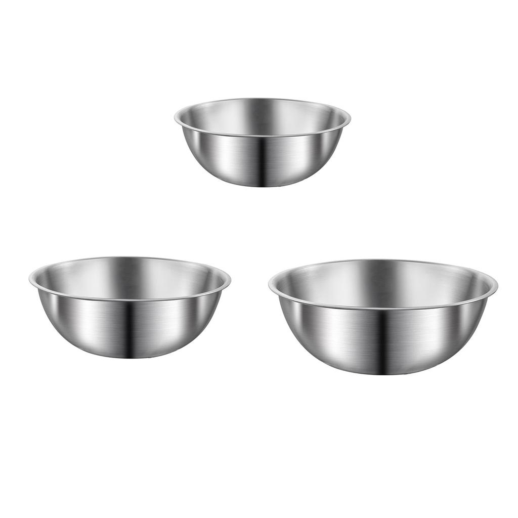 Set of 3 Practical Stainless Steel Food Storage Bowls Mixing Bowl with Graduated Measurements for Baking and Kneading