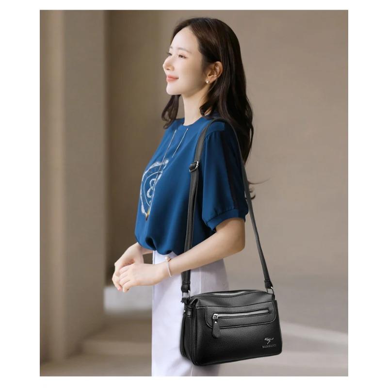 Fashionable Women's Leather Crossbody Bag, Elegant Shoulder Bag, Women's Large Capacity Crossbody Bag, Retro Shoulder Bag, Multi Pocket Shoulder Bag