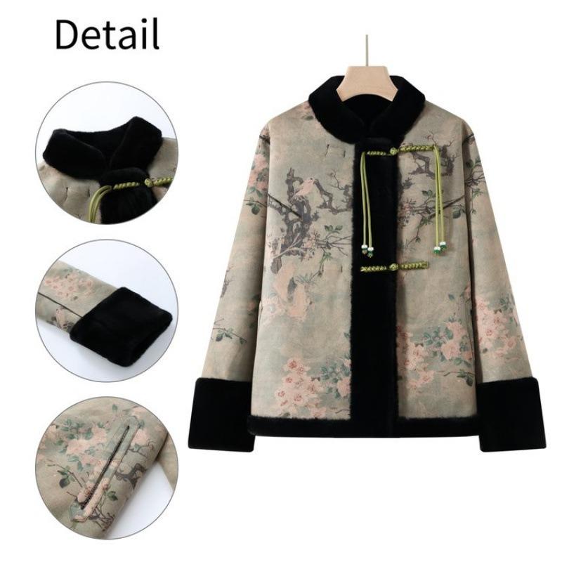 

Fashion retro velvet jacket autumn and winter new clothing temperament warm double-sided cotton-padded jacket women 5XL [recommended 150-80kg] армия зеленый