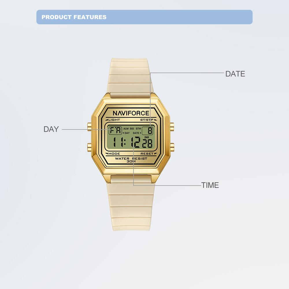 NAVIFORCE Lightweight Digital Watch for Lady Women Silicone Strap Night Pattern Alarm Calendar Chronograph Waterproof Ladies Casual Watch NF5063T