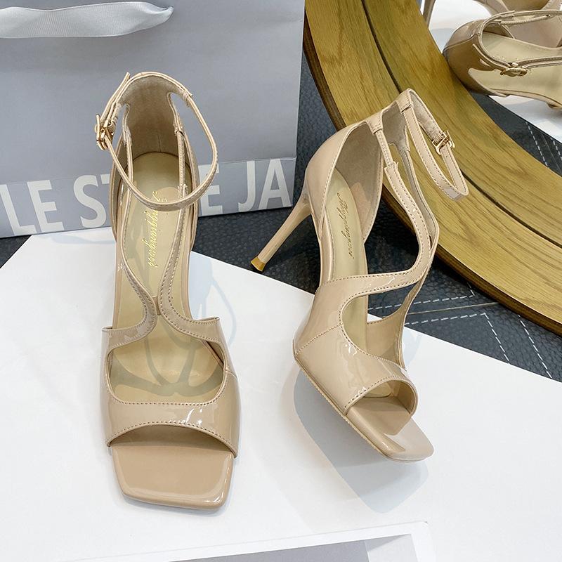 

Black cross-strap mermaid Ji high-heeled cool slippers women s outerwear royal sister sexy open-toed stiletto high heels women s sandals 40