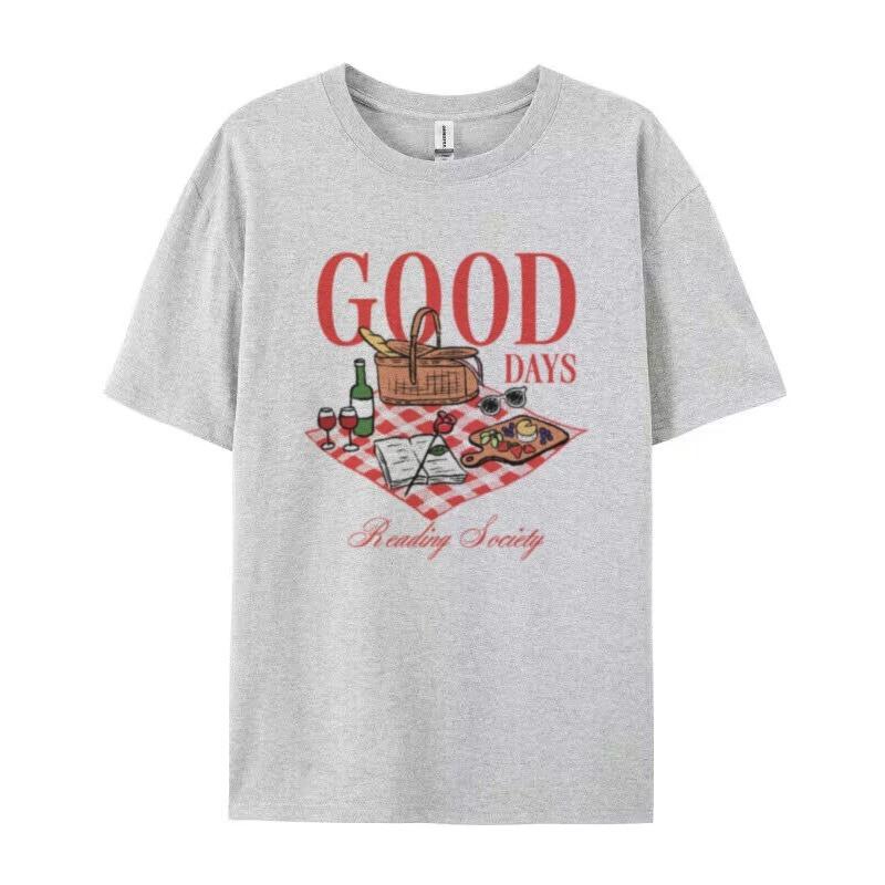 Womens Y2K Cute Reading Society TShirt Short Sleeve Aesthetic Picnic Graphic Tee Bookish Shirt Women Clothing S