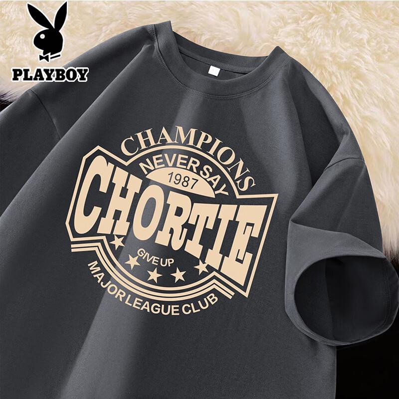 PLAYBOY Men s 2026 Summer Cotton Loose Short Sleeve T-Shirt 2XL