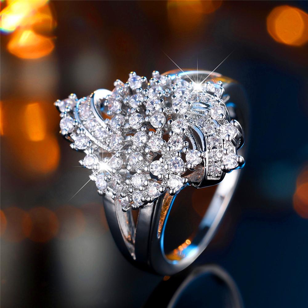 Trendy Crystal Small White Zircon Stone Engagement Ring Vintage Silver Color Wedding Bands For Women Men