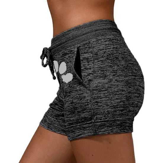 Damskie spodenki sportowe z wysokim stanem i nadrukiem kocich pazurów, ściągane sznurkiem, szybkoschnące i elastyczne