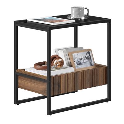 Elegant Side Coffee Table with Shelf for the Living Room. Brown Bedside Table.