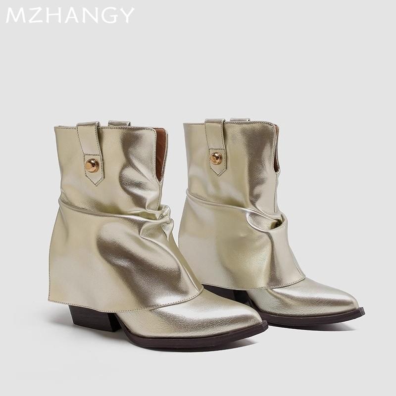 Pointed Toe Women Leather Snow Ankle Women Designer Fashion Elegant Chelsea Boots Women 2025 Trend New Winter Cozy Botas Mujer