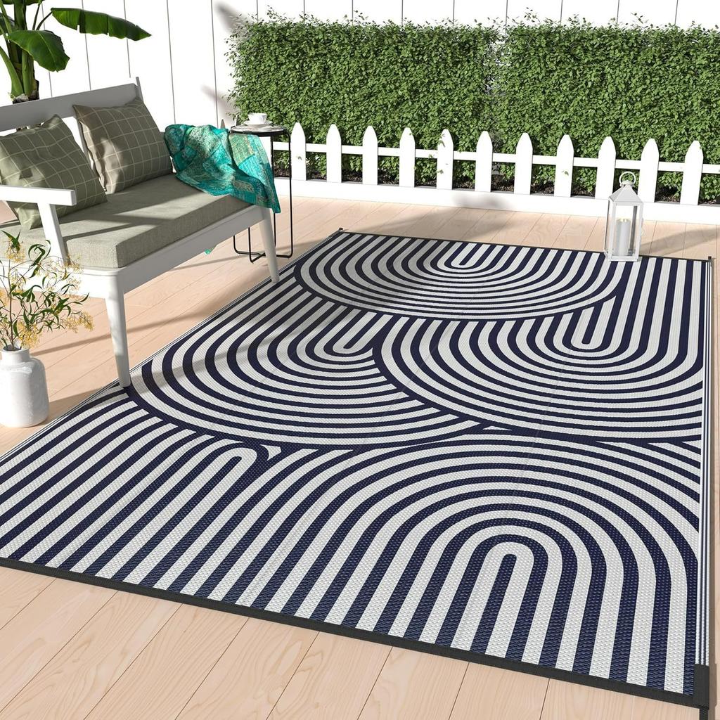 Retro Plaid Pattern Outdoor Carpet Geometrice Home Living Room Balcony Mat Camping Picnic Decorative Rugs Washable