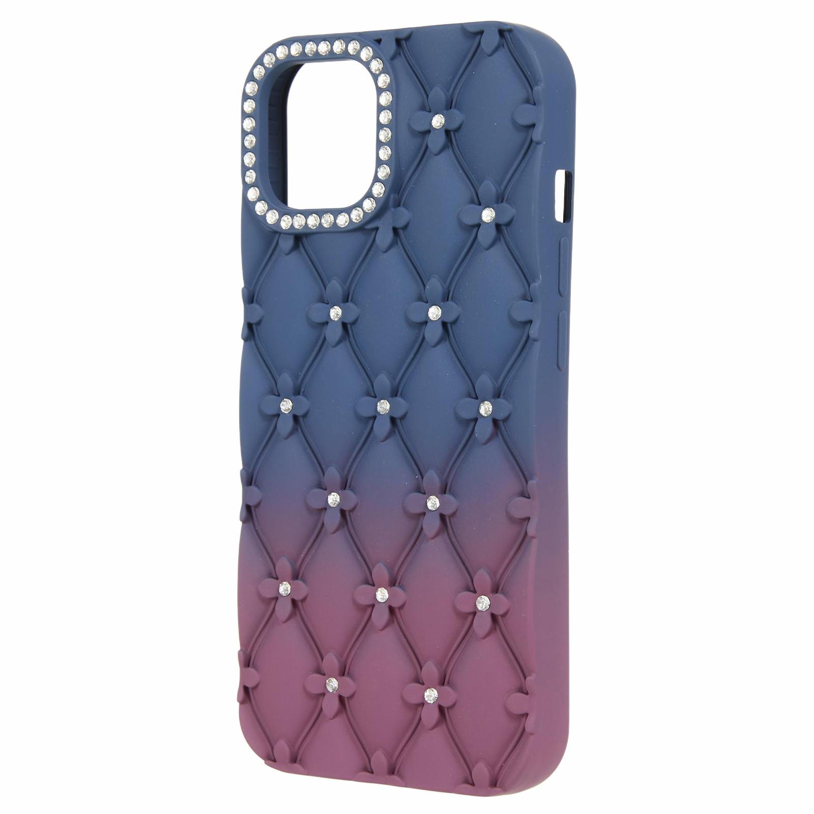 

For iPhone 13 Case Rhinestone Decor Rubberized TPU Phone Cover Lilac+Pink