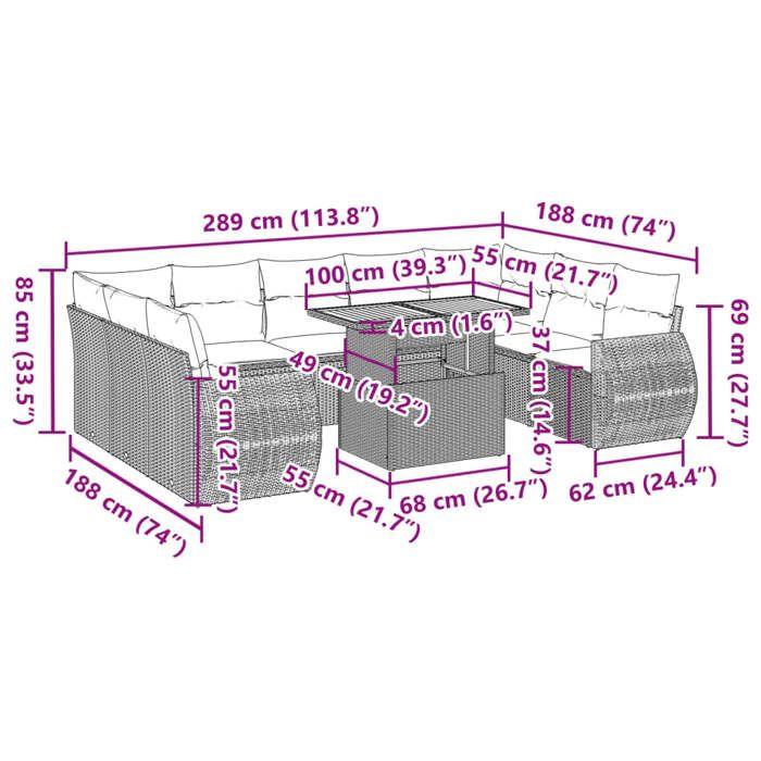 VidaXL Garden Lounge Set 10 Pcs with Cushions Black Wicker 3327304
