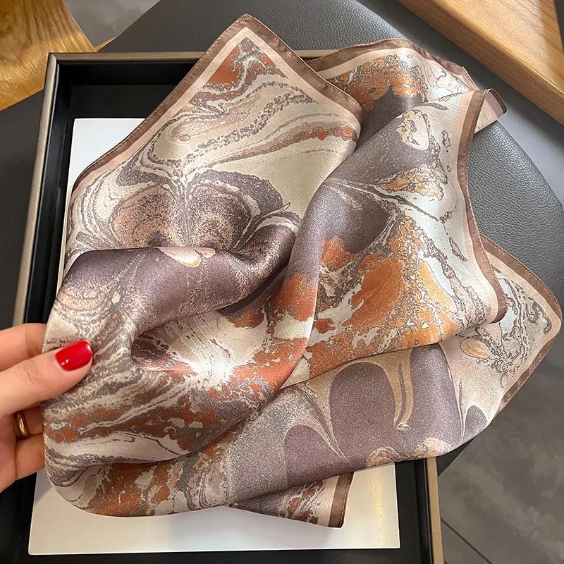 Retro Floral Print 100% Nature Silk Square Scarfs for Women Office Neckerchief Foulard Hairband Hands Bag Ribbon Headband Gift