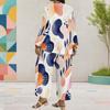 Women Plus Size Printed Round Neck Long Sleeve Layered Top Wide Leg Cropped Pants Two Piece Set
