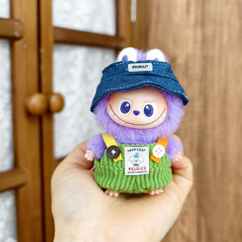 Fro 10cm Labubu 4.0 Doll Clothes Denim Overalls Hat T-shirt Set Clothing Outfit Accessories For V4 Pendant Kids Gift Dress Up Toy
