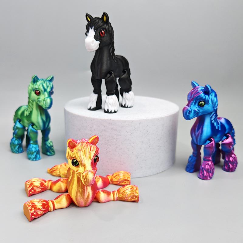 Multi-joint Movable 3D Printed Horse Toys Animals Mini Cute Relief Sensory Toy Funny Home Accessories Kids Gift Desktop Ornament