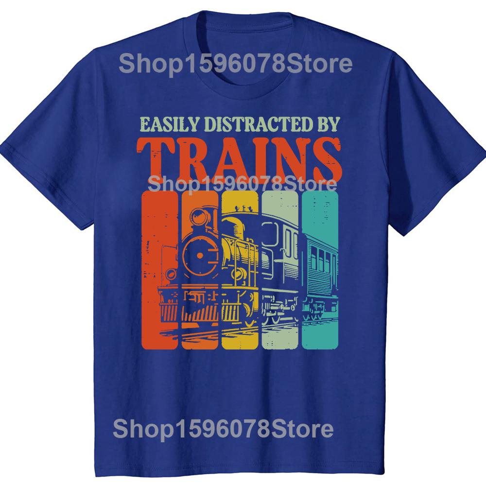 Vintage Easily Distracted By Trains Funny Graphic Tshirt Men Women Hip Hop Oversized T Shirt 100 Cotton Comfort Tshirts