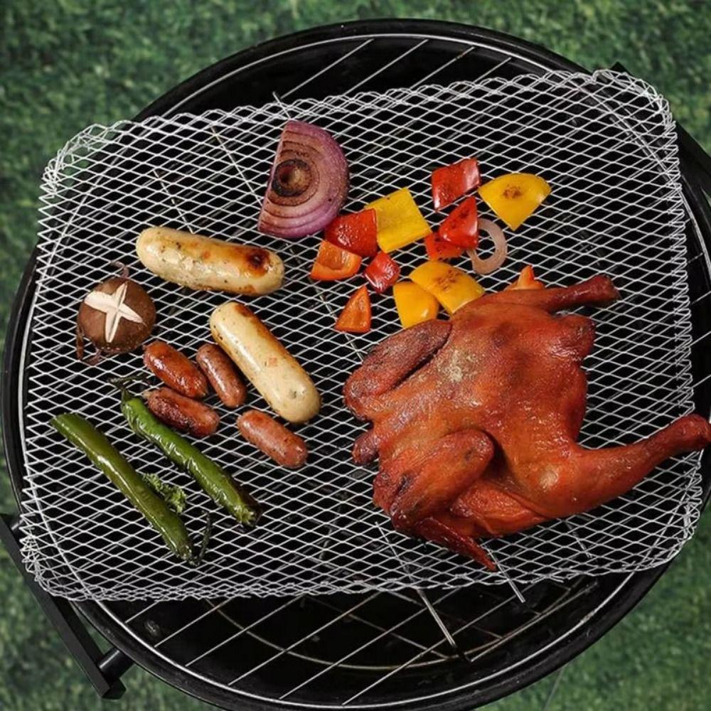 10PCS Aluminum Disposable Barbecue Net Thickened Grill Mesh Mat Food Cooking Screen  Camping Grill