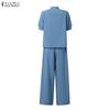 ZANZEA Women Short Sleeve Blouse and Pants Casual Two Piece Suit Sets