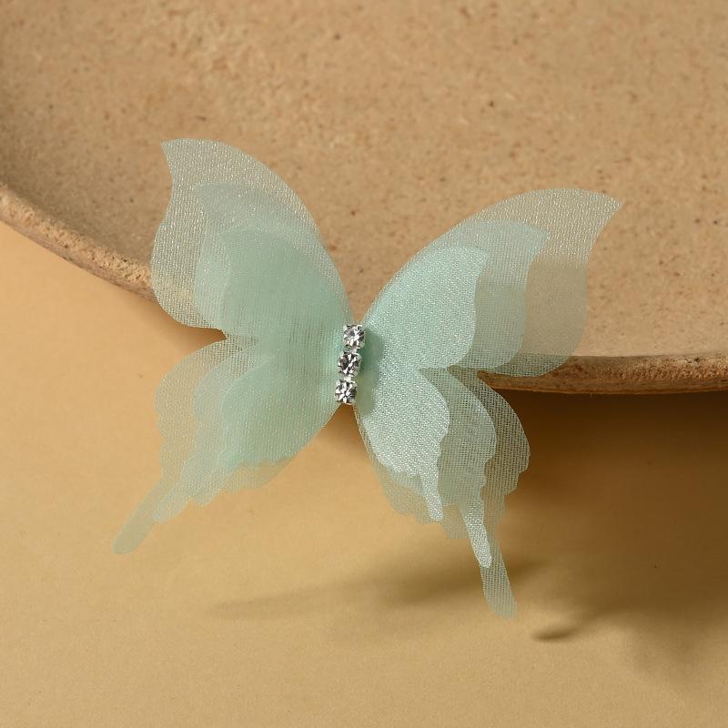 10Pcs Lightweight 3D Organza Butterfly Brooch Pins Shiny Rhinestone Lapel Pins for Bridal Wedding Dress Decor
