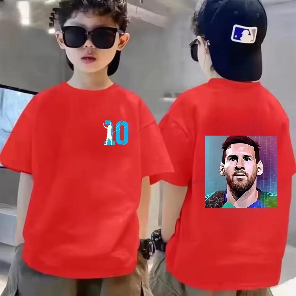Sommer Kinder T-Shirt Kurzarm Messi Doppelseitiger Druck Lässig Mode Sport T-Shirt Top Kind Y2k Junge Mädchen Kleidung