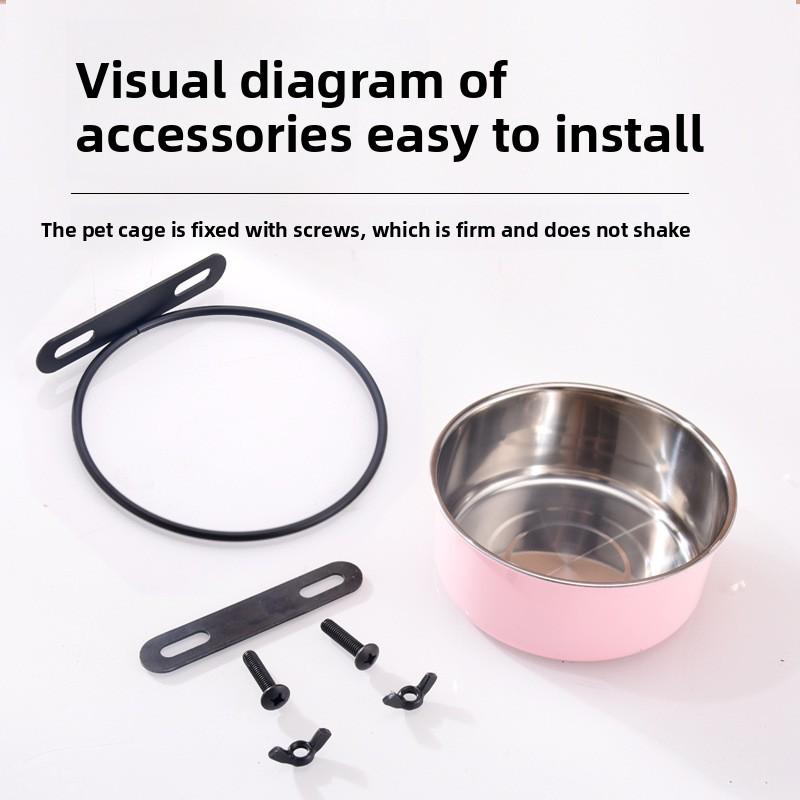 Dog Bowl with Anti-tip Feature for Stable Hanging of Dog Basin, Dog Cage, Stainless Steel Drinking Bowl, Pet Bowl, Pet Supplies
