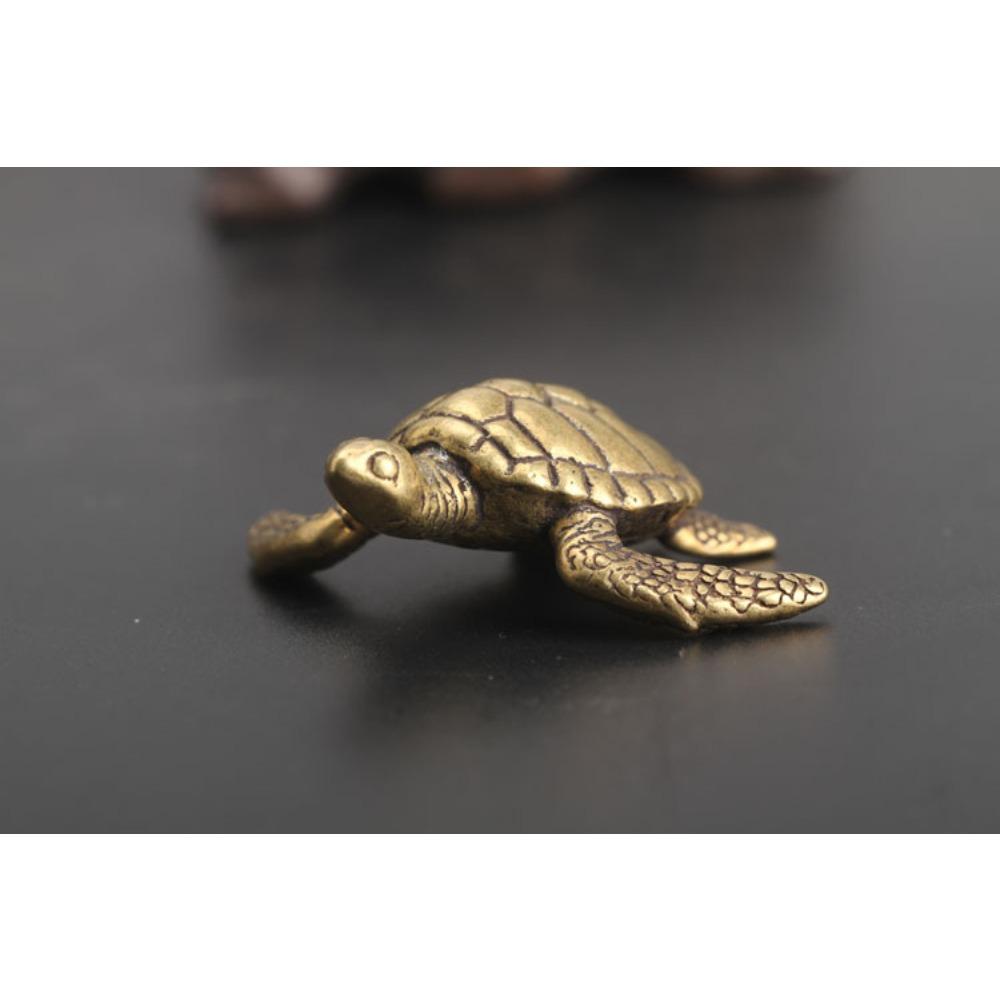 Brass Turtle Statue Desktop Ornaments Vintage Copper Tortoise Miniatures Figurines Toy Model Home Decorations Accessories
