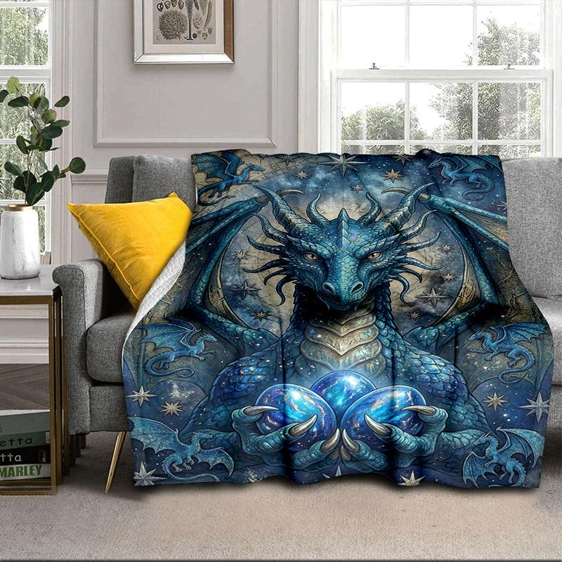 Blue Dragon Holding Stars Blanket Flannel Blanket Throw Blanket Sofa Cover Blanket Soft Premium Blanket Picnic Blanket Tv Blanket Gifts