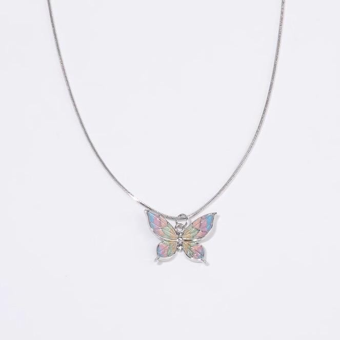 Rainbow After Rain: Colorful Butterfly Necklace with Exquisite Design - High-End Feel Clavicle Chain for Women’s Summer
