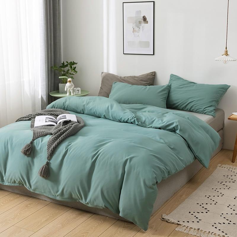 Japanese-Style Solid Color Skin-Friendly Dormitory Bedding Set: Sheet, Quilt Cover, and Pillowcase